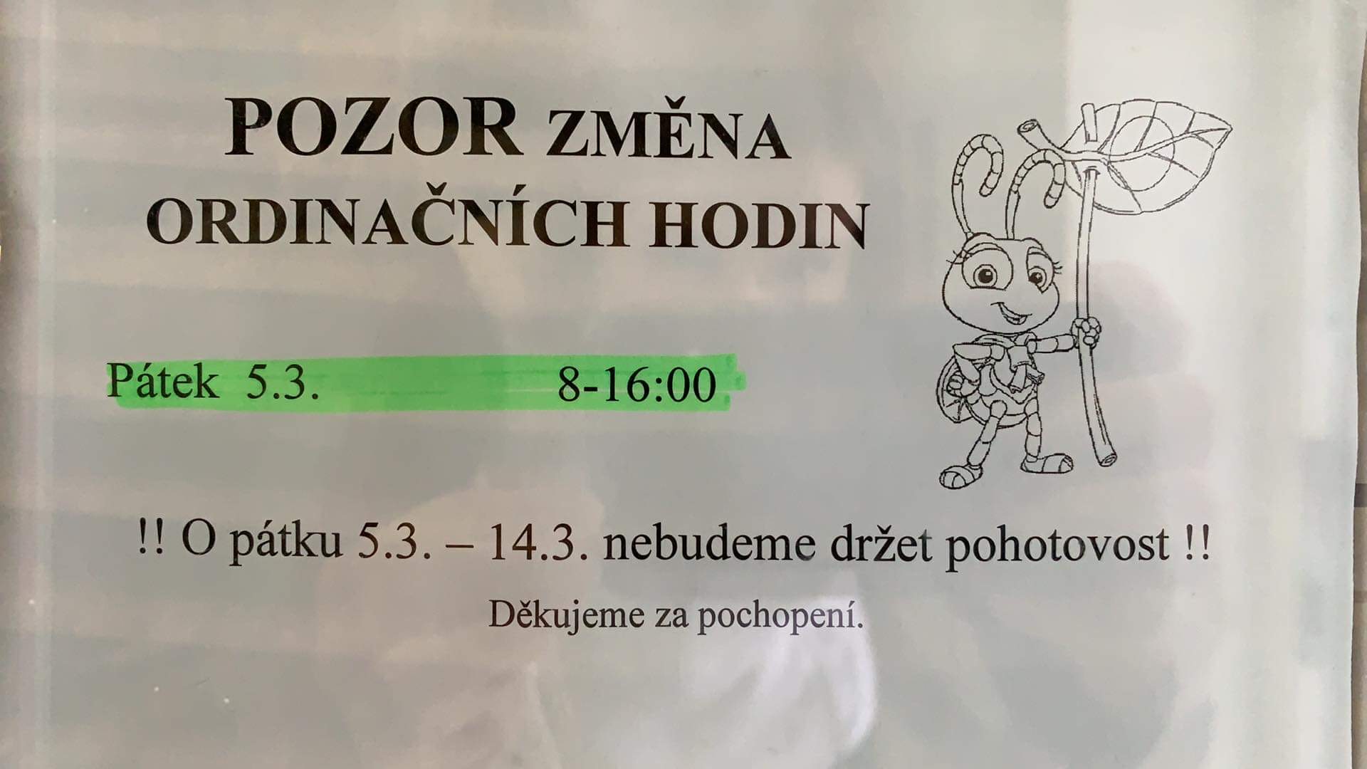 Pátek 5.3.2021 upravené ordinační hodiny!!